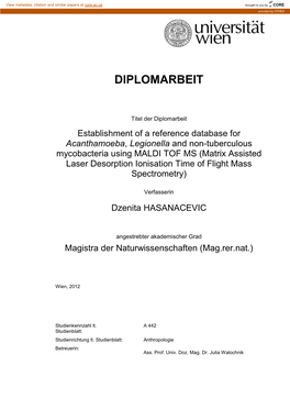 Legionella and Non-Tuberculous Mycobacteria Using MALDI TOF MS (Matrix Assisted Laser Desorption Ionisation Time of Flight Mass Spectrometry)