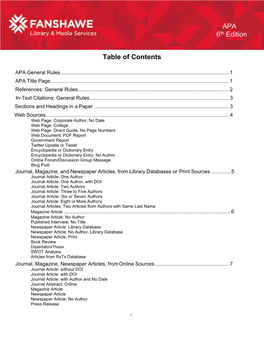 Table of Contents WKAPA APA 6Th Edition