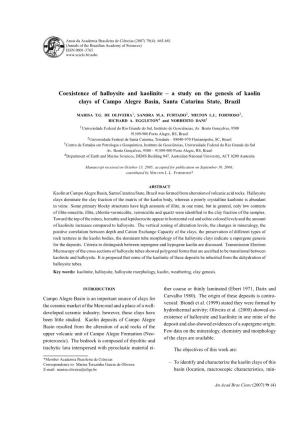 A Study on the Genesis of Kaolin Clays of Campo Alegre Basin, Santa Catarina State, Brazil