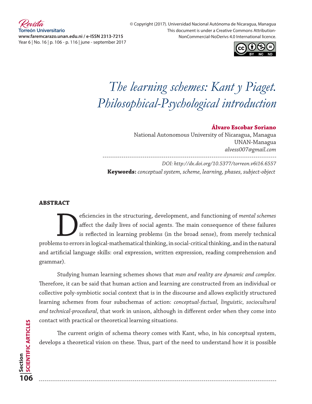 The Learning Schemes: Kant Y Piaget. Philosophical-Psychological Introduction