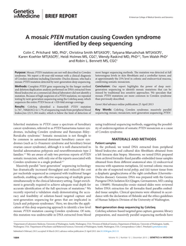 Mosaic PTEN Mutation Causing Cowden Syndrome Identified by Deep Sequencing