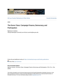 The Donor Class: Campaign Finance, Democracy, and Participation