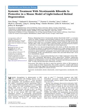 Systemic Treatment with Nicotinamide Riboside Is Protective in a Mouse Model of Light-Induced Retinal Degeneration