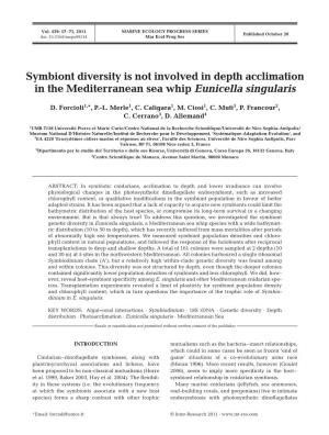 Symbiont Diversity Is Not Involved in Depth Acclimation in the Mediterranean Sea Whip Eunicella Singularis