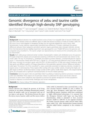 Genomic Divergence of Zebu and Taurine Cattle Identified Through High-Density SNP Genotyping