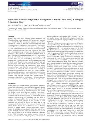 Population Dynamics and Potential Management of Bowfin (Amia Calva)