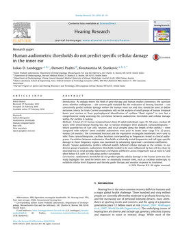 Human Audiometric Thresholds Do Not Predict Specific Cellular Damage In