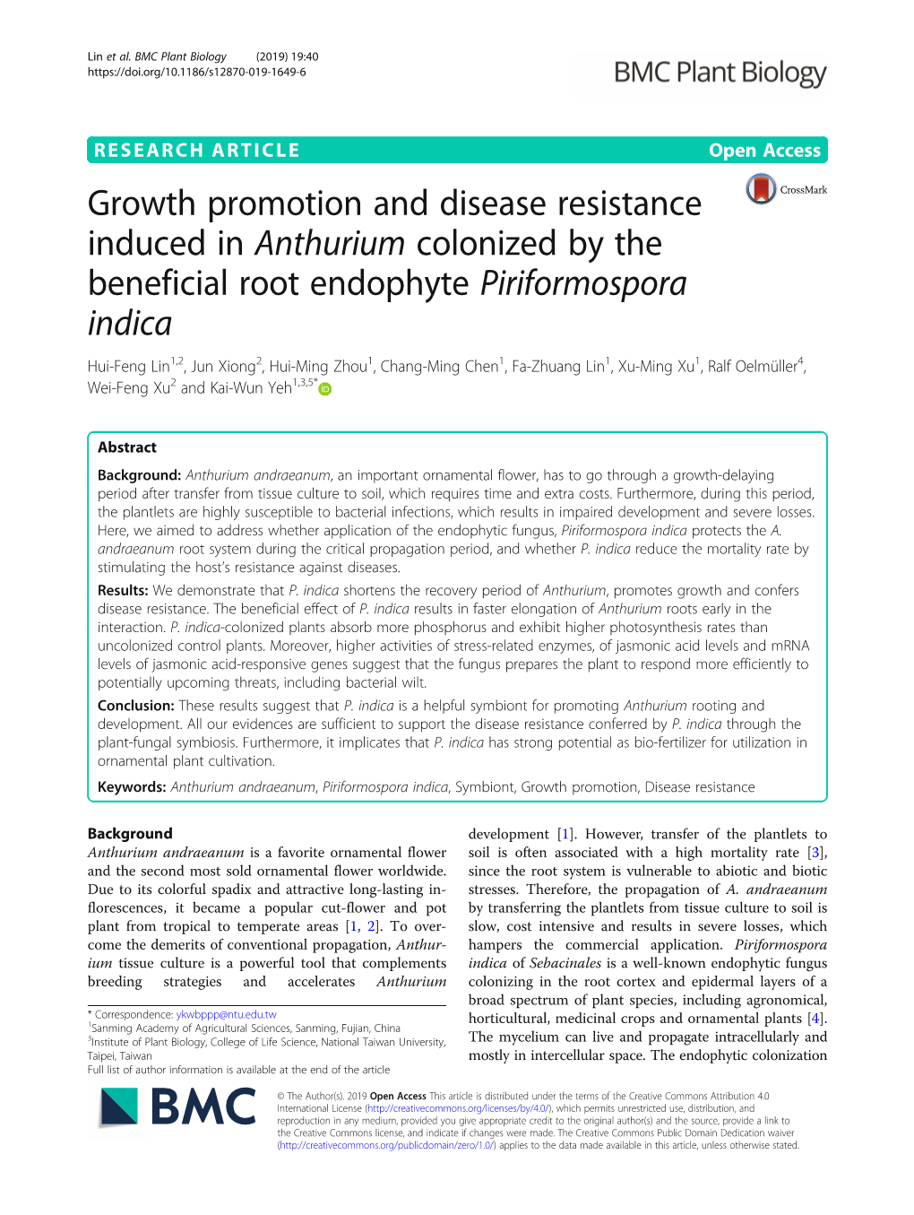 Growth Promotion and Disease Resistance Induced in Anthurium
