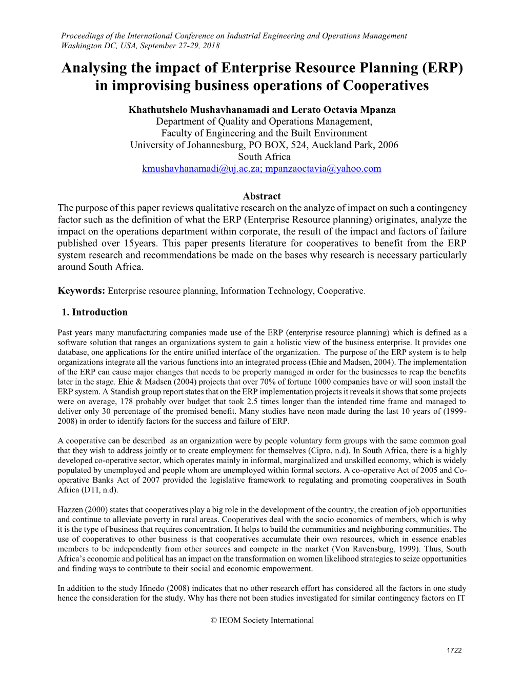 Analysing the Impact of Enterprise Resource Planning (ERP) in Improvising Business Operations of Cooperatives