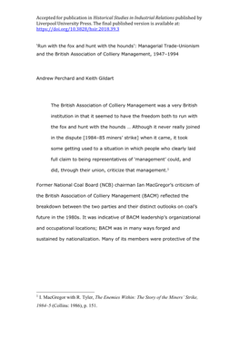 Accepted for Publication in Historical Studies in Industrial Relations Published by Liverpool University Press