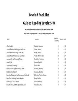 Leveled Book List Guided Reading Levels: S‐W