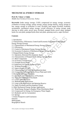 Mechanical Energy Storage - Yalçın A