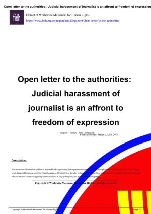 Judicial Harassment of Journalist Is an Affront to Freedom of Expression