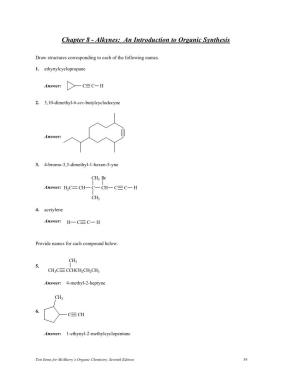 Chapter 8 - Alkynes: an Introduction to Organic Synthesis