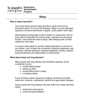Respiratory Rehabilitation Program Why Is Sleep Important? Your Body