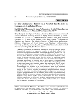 CHAPTER 6 Specific Cholinesterase Inhibitors: a Potential Tool to Assist in Management of Alzheimer Disease Nigel H