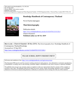 Routledge Handbook of Contemporary Thailand Thai