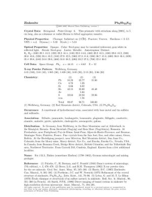 Zinkenite Pb9sb22s42 C 2001-2005 Mineral Data Publishing, Version 1