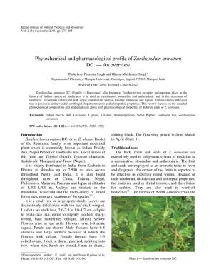 Phytochemical and Pharmacological Profile of Zanthoxylum Armatum DC