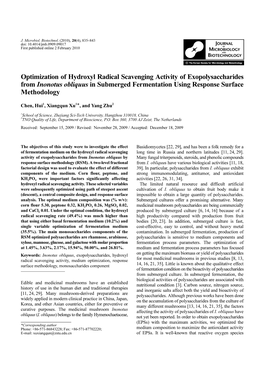 Optimization of Hydroxyl Radical Scavenging Activity of Exopolysaccharides from Inonotus Obliquus in Submerged Fermentation Using Response Surface Methodology