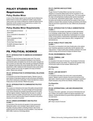 POLICY STUDIES MINOR Requirements PS. POLITICAL