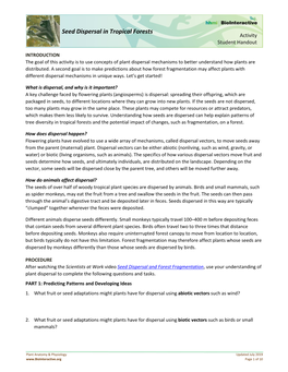 Seed Dispersal in Tropical Forests Student Handout