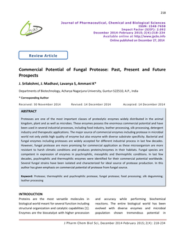 Commercial Potential of Fungal Protease: Past, Present and Future Prospects J