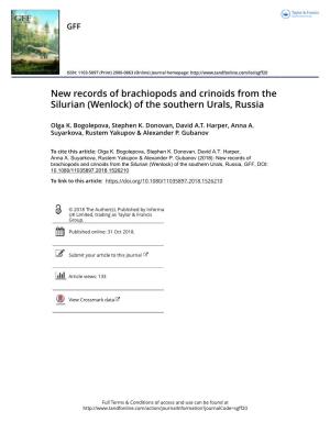 New Records of Brachiopods and Crinoids from the Silurian (Wenlock) of the Southern Urals, Russia