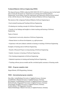 Technical Didactics Software Engineering (TDSE)