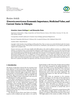 Ximenia Americana: Economic Importance, Medicinal Value, and Current Status in Ethiopia