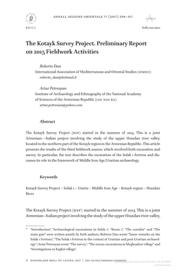 The Kotayk Survey Project. Preliminary Report on 2015 Fieldwork Activities