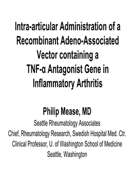Intra-Articular Administration of a Recombinant Adeno-Associated Vector Containing a TNF-Α Antagonist Gene in Inflammatory Arthritis
