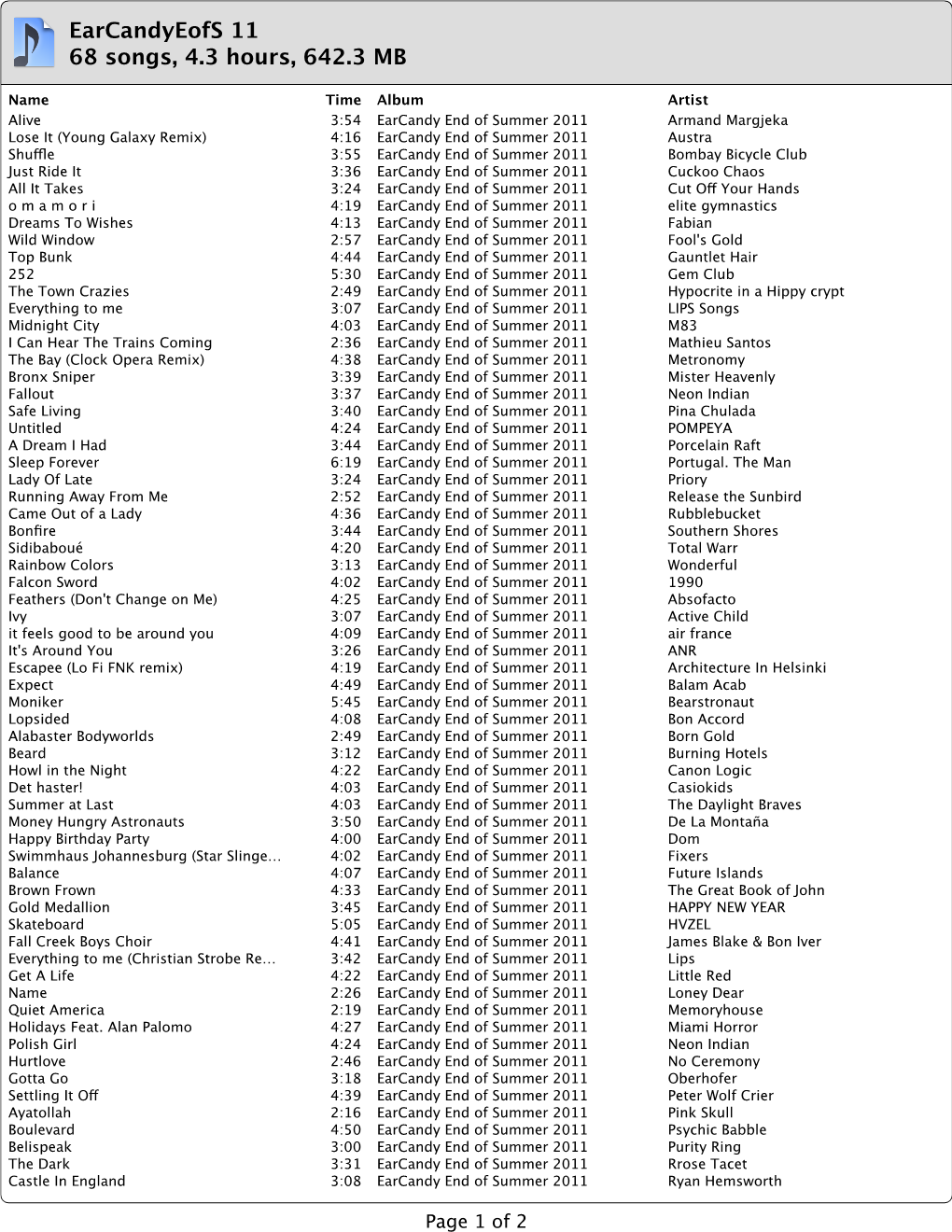 Earcandyeofs 11 68 Songs, 4.3 Hours, 642.3 MB