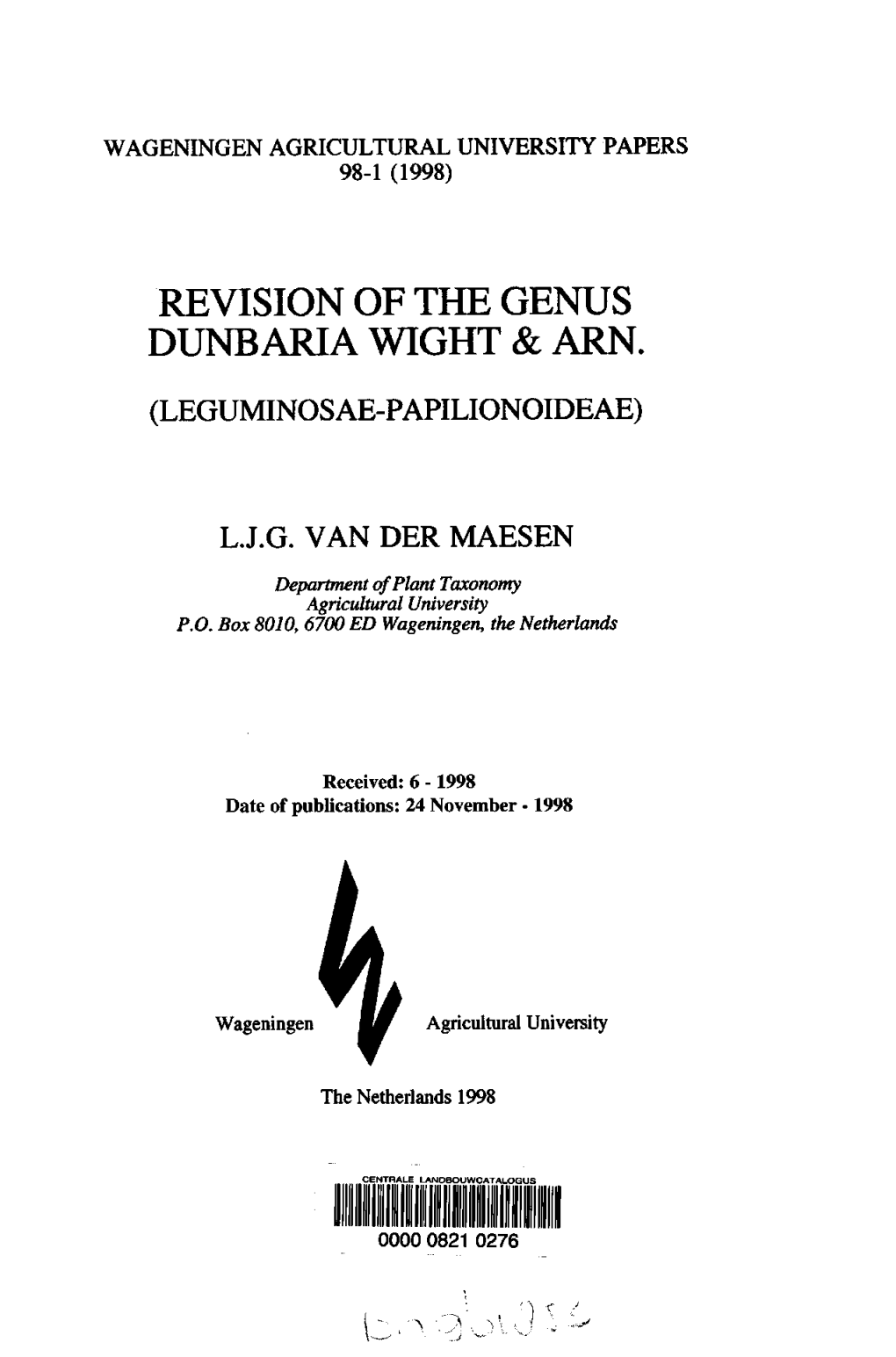 Revision of the Genus Dunbaria Wight & Arn