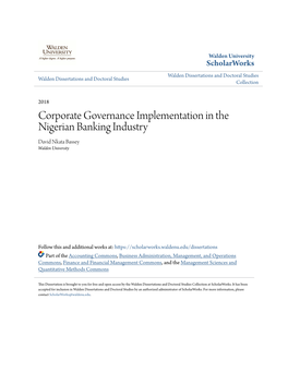Corporate Governance Implementation in the Nigerian Banking Industry David Nkata Bassey Walden University