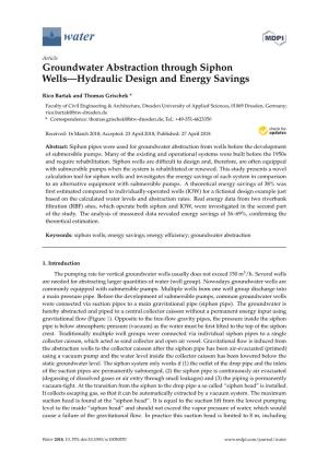 Groundwater Abstraction Through Siphon Wells—Hydraulic Design and Energy Savings