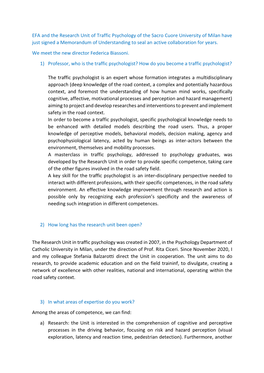 EFA and the Research Unit of Traffic Psychology of the Sacro Cuore