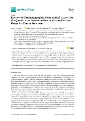 Review of Chromatographic Bioanalytical Assays for the Quantitative Determination of Marine-Derived Drugs for Cancer Treatment