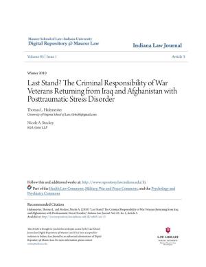 The Criminal Responsibility of War Veterans Returning from Iraq and Afghanistan with Posttraumatic Stress Disorder