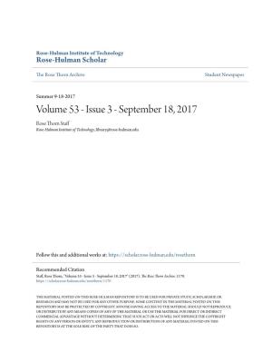 Volume 53 - Issue 3 - September 18, 2017 Rose Thorn Staff Rose-Hulman Institute of Technology, Library@Rose-Hulman.Edu