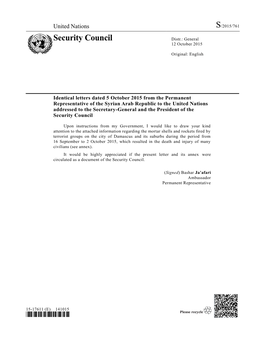 Security Council Distr.: General 12 October 2015