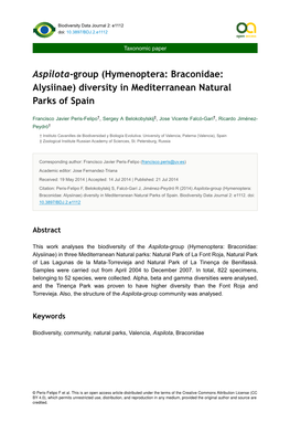 Aspilota-Group (Hymenoptera: Braconidae: Alysiinae) Diversity in Mediterranean Natural Parks of Spain