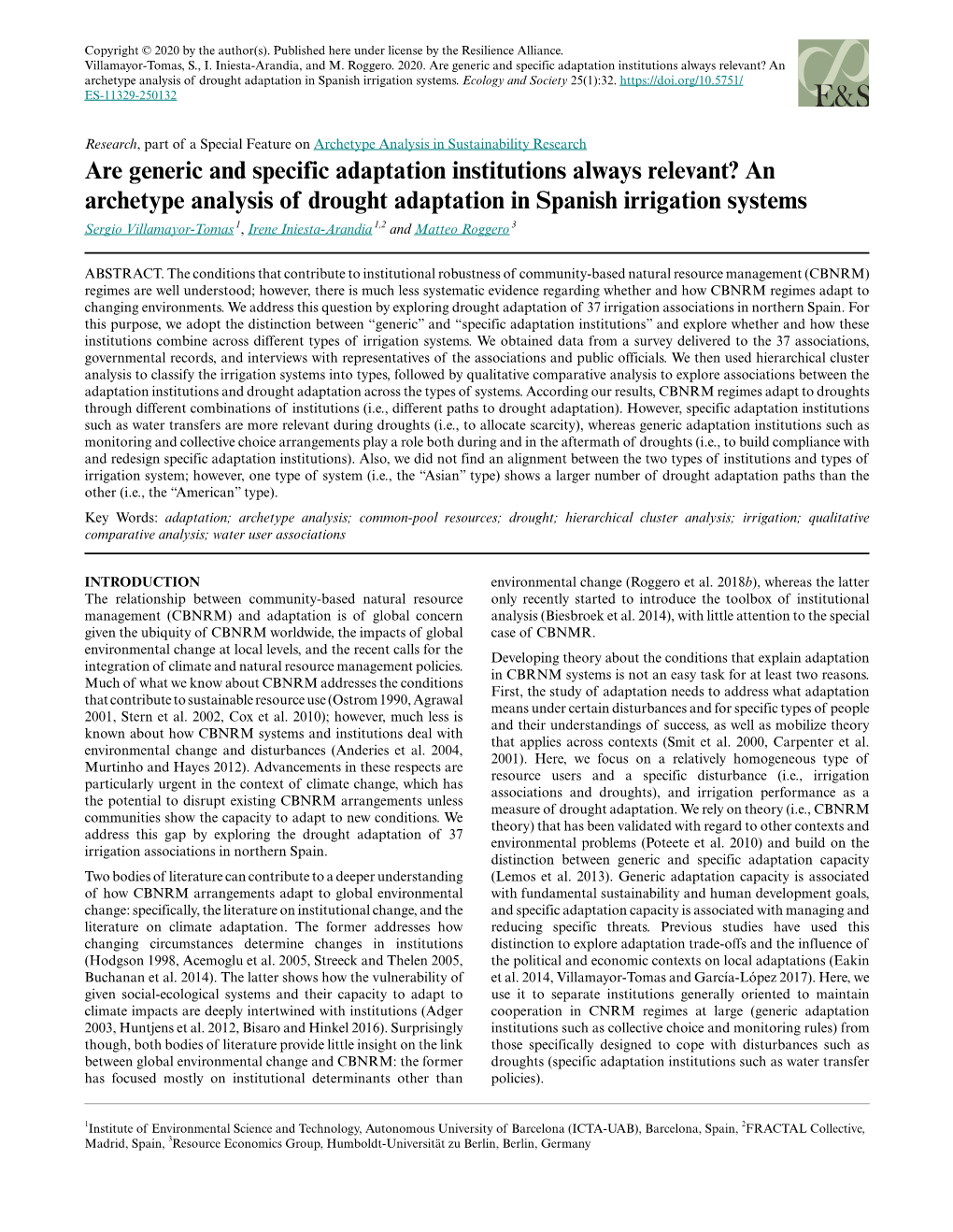 An Archetype Analysis of Drought Adaptation in Spanish Irrigation Systems