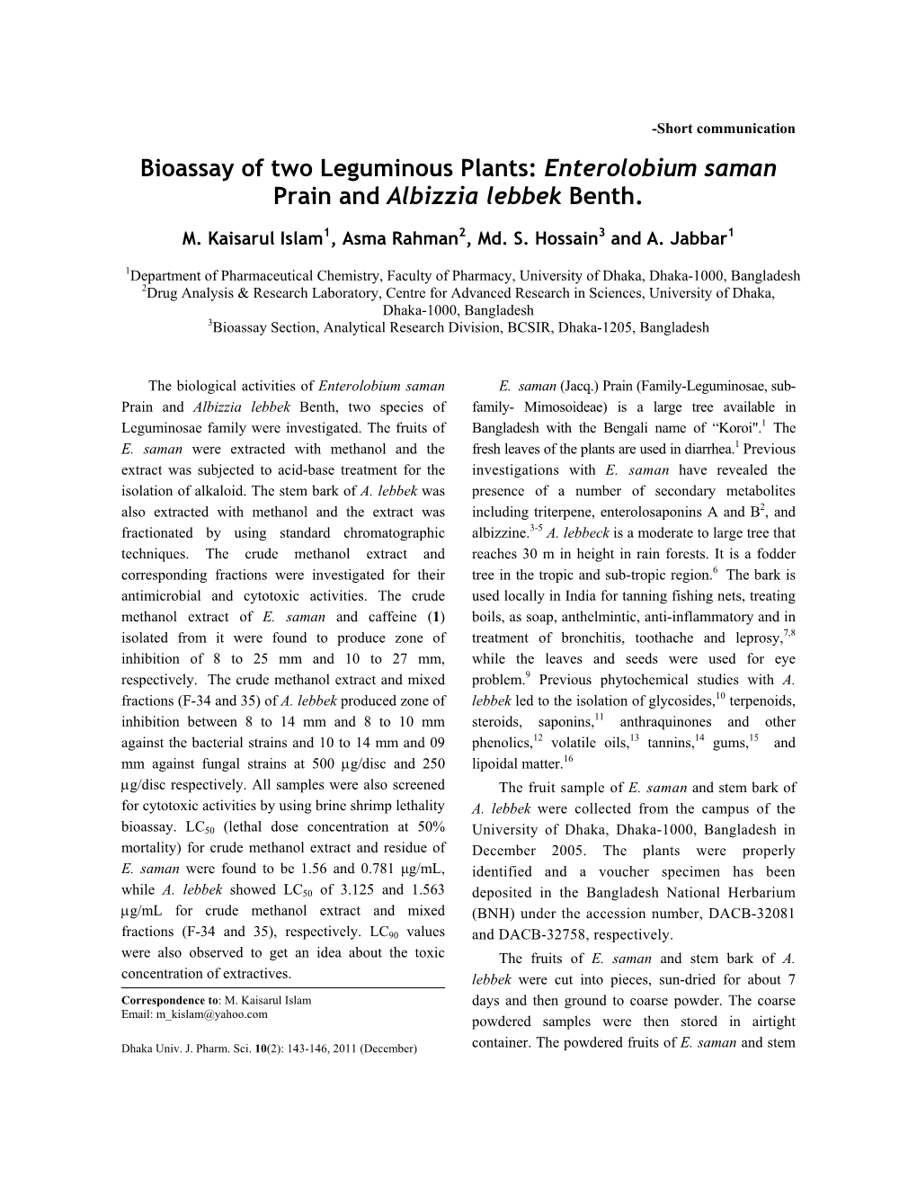 Enterolobium Saman Prain and Albizzia Lebbek Benth