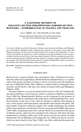 A TAXONOMIC Revision of Mallotus SECTION Philippinenses (FORMER SECTION ROTTLERA – Euphorbiaceae) in Malesia and THAILAND