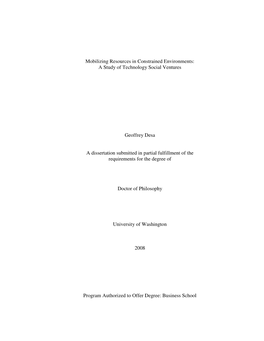 Mobilizing Resources in Constrained Environments: a Study of Technology Social Ventures