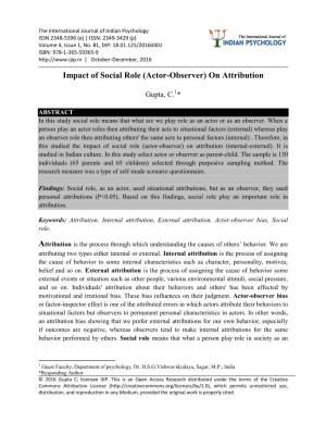 Impact of Social Role (Actor-Observer) on Attribution