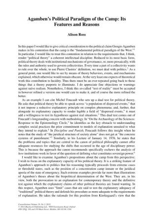 Agamben's Political Paradigm of the Camp: Its Features and Reasons