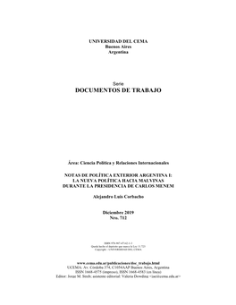 Notas De Política Exterior Argentina I: La Nueva Política Hacia Malvinas Durante La Presidencia De Carlos Menem