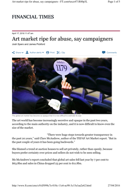 Art Market Ripe for Abuse, Say Campaigners - FT.Com#Axzz471r00p3l Page 1 of 5